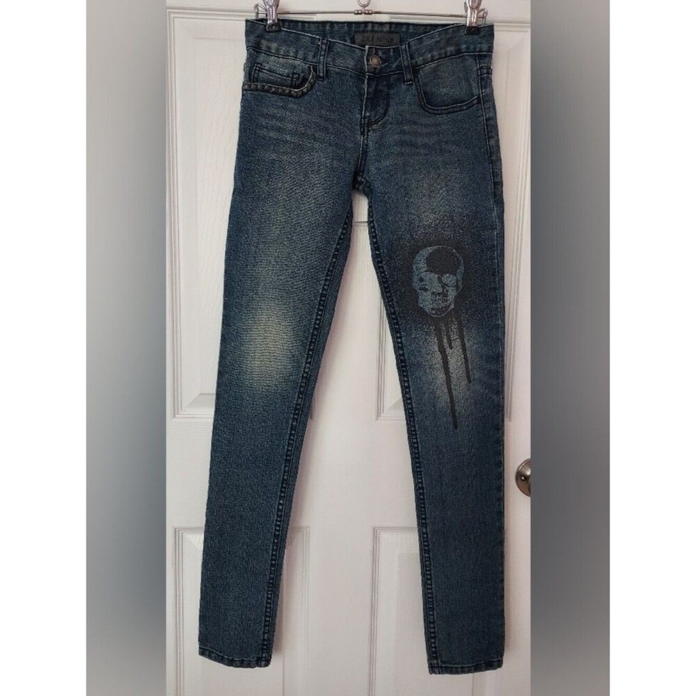 Idle Minds Skull Jeans Wit Stud Pocket Size 1 NWOT